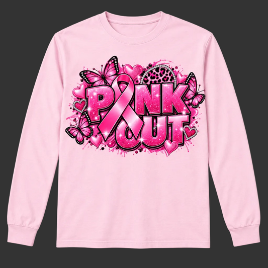 Design 1 on a light pink long-sleeve T-shirt