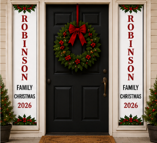 Personalized Christmas Porch Door Banners — Custom Family Name & Year