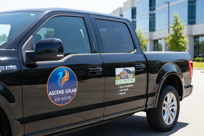 Car magnets on black pickup truck