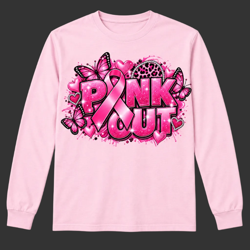 Design 1 on a light pink long-sleeve T-shirt