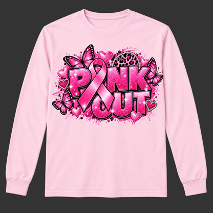 Design 1 on a light pink long-sleeve T-shirt