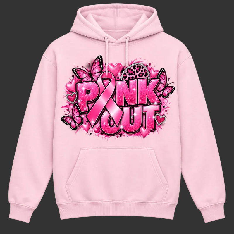 Design 1 on a light pink pullover hoodie