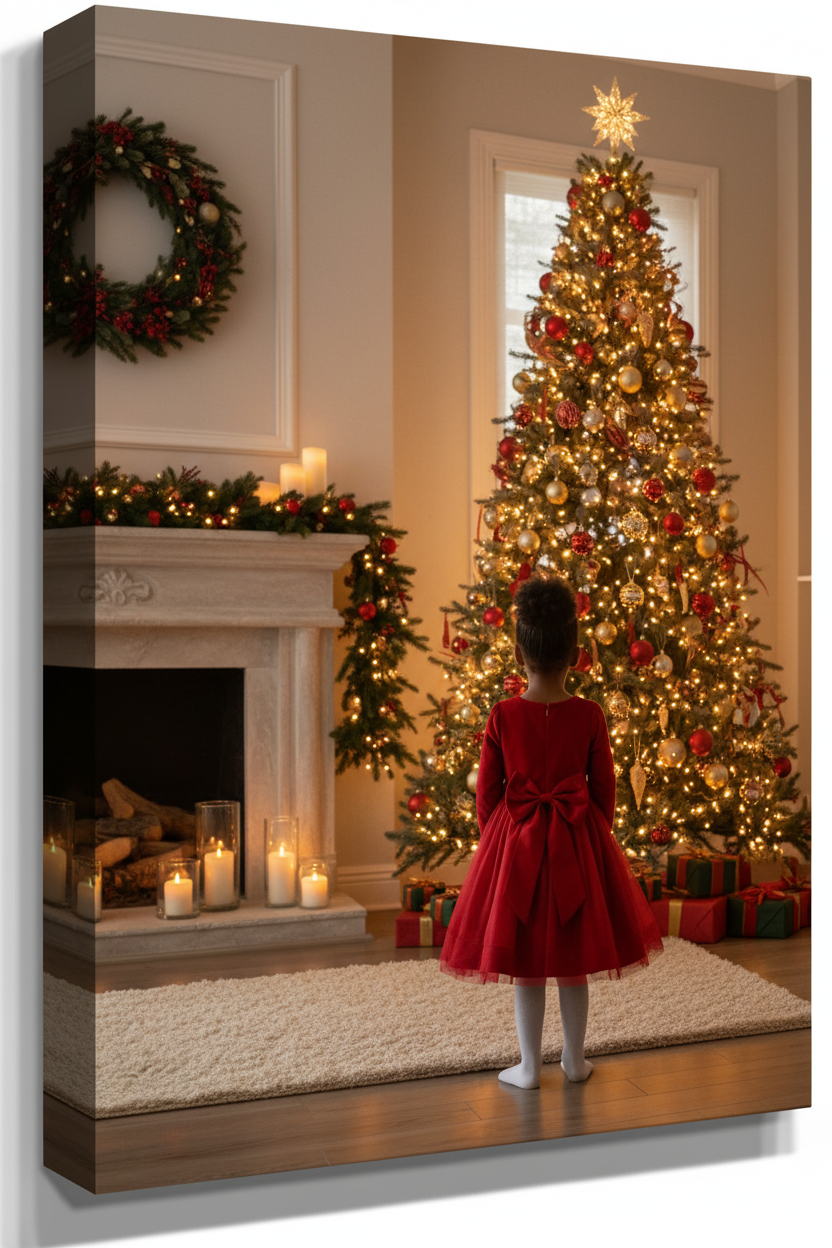 Little Girl Facing Christmas Tree Canvas