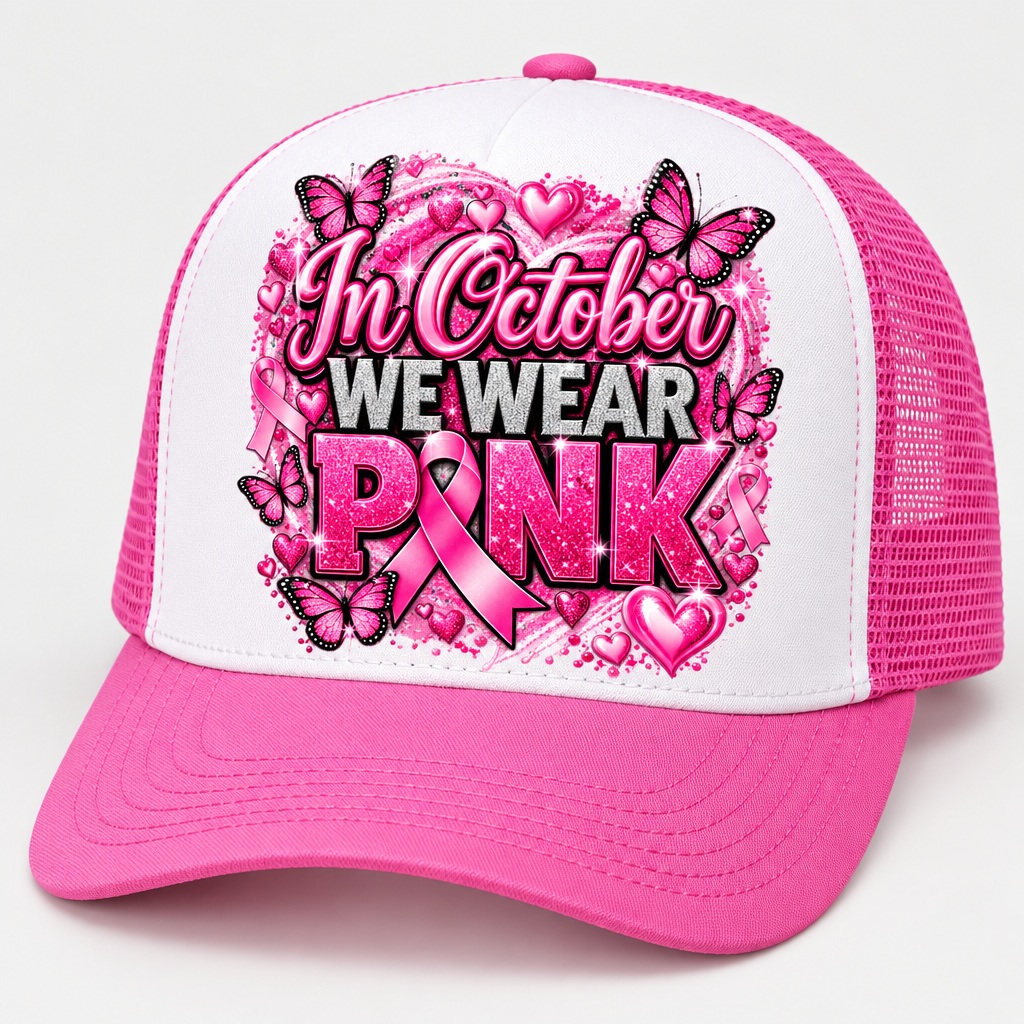 Pink and white trucker hat mockup